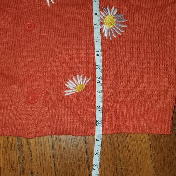 Tangerine Orange Cardigan with White Daisies - Picture 5 of 8